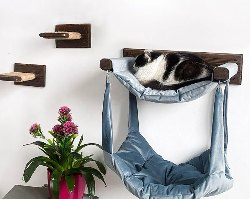 Стильный гамак с двумя кошками уникальная настенная Мебель для кошек восхождения из экологически чистого дерева и бамбука