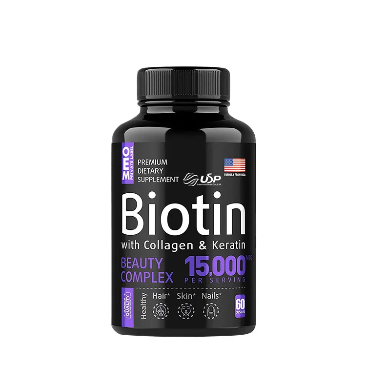 OEM Custom Label Hair Skin and Nails Vitamins and Supplement Biotin Capsules Customized formula