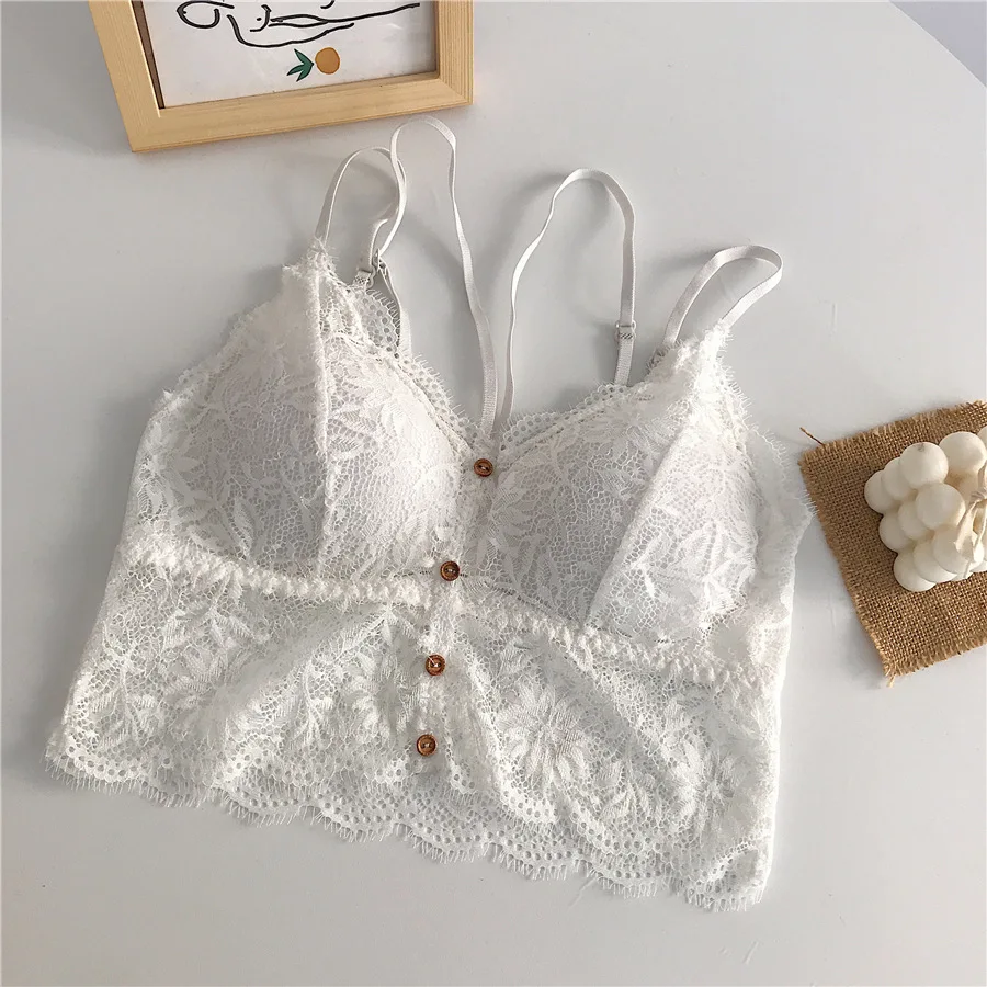 
Summer girls bralette top strapless short beautiful back Cup vest tube top Wireless Bra large v-neck women lace chest wrap 