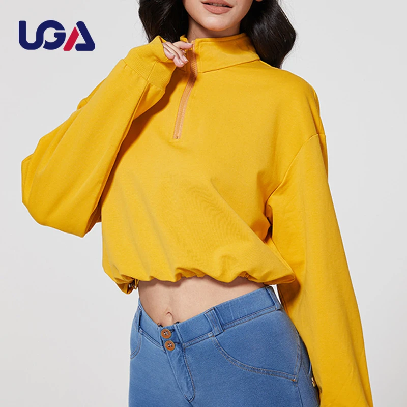 Womens Zipper Hoodie Custom Plain Hoodies Long Sleeve Stand Collar Running Sports Pullover Leisure Cotton Spandex Sweatshirt