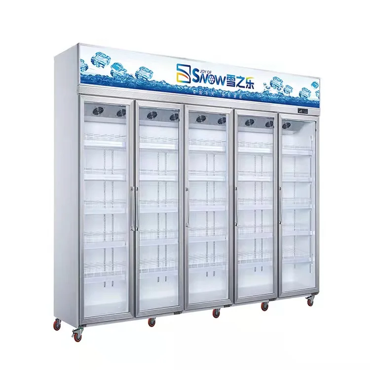 4 Doors Display Freezers & Fridges Commercial Display Refrigerator Glass Transparent Door Supermarket Beverage Freezer