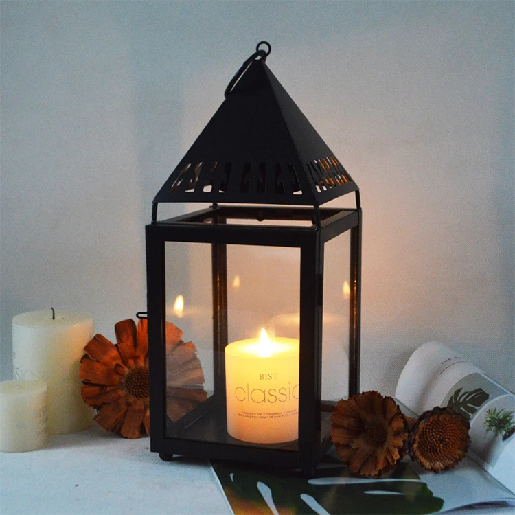 European Style Outdoor Courtyard Shabby Chic Home Decoration Antique Black Garden Christmas Hanging Metal Lantern