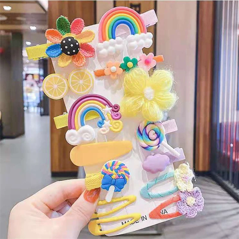 14pcs/card Baby Hairclip Set Cartoon Baby Accessories Children Headband Kids Accessories Princess Sweet Baby Girl Bow Hairpin