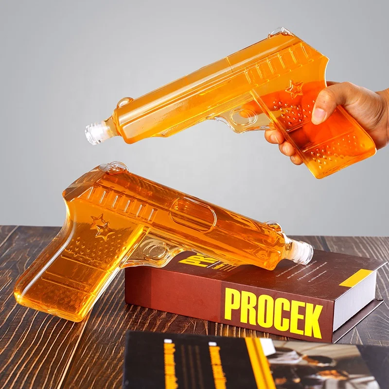 470ml Amazon Hot Selling Pistol Glass Whiskey Decanter Gun Shape Whiskey glass bottle fancy liquor winskey wine glass