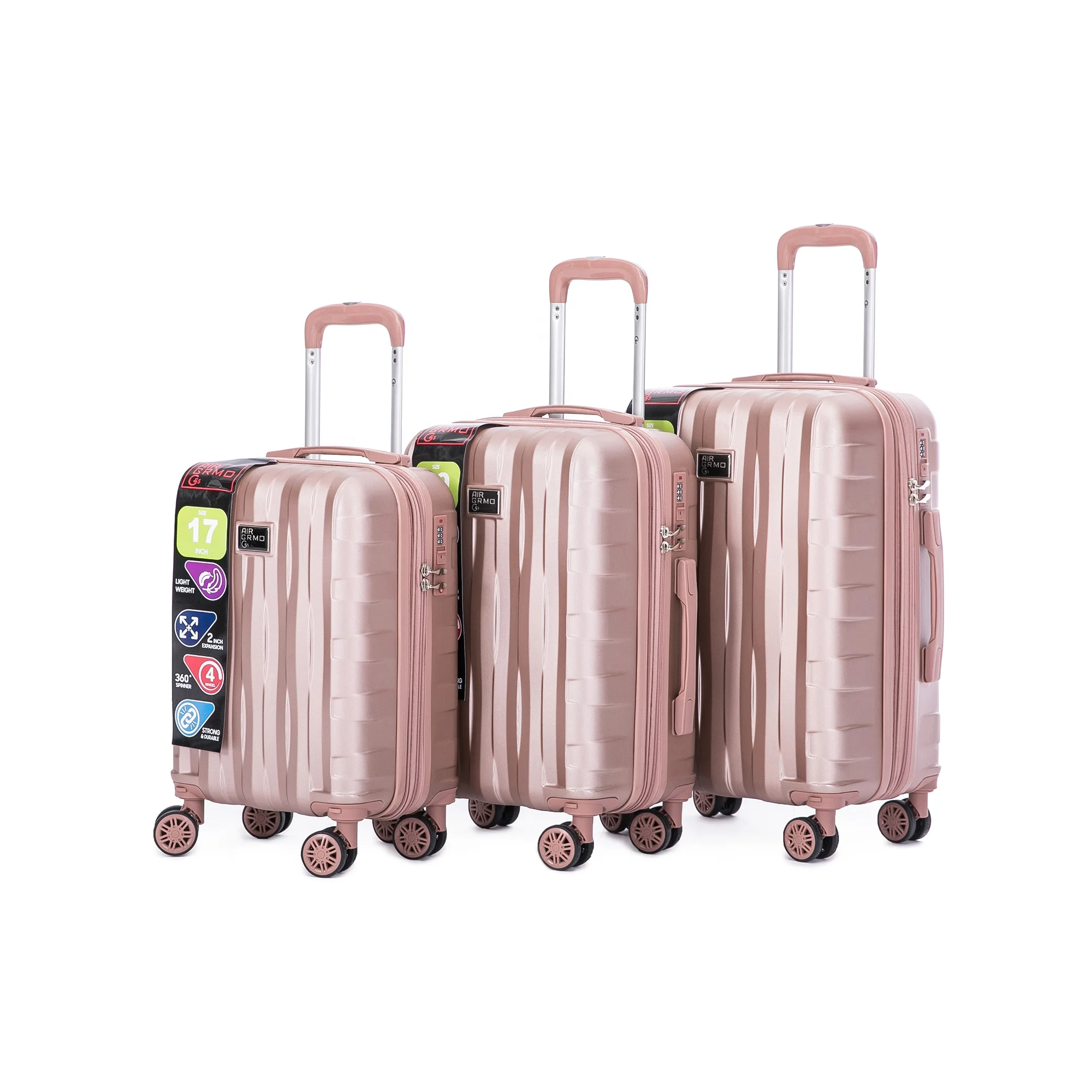 South America Small Size Set 17 19 21 Inch 360 Degree Spinner Detachable wheel ABS 3PCS Expandable Trolley Suitcase Luggage
