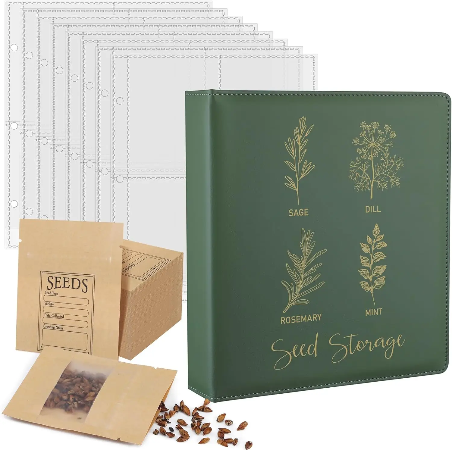 100 Pcs Seed Storage Envelopes and 4 Ring Binder 200 Pockets Clear Sheet Pages for Gardening Seed Collecting Farmers