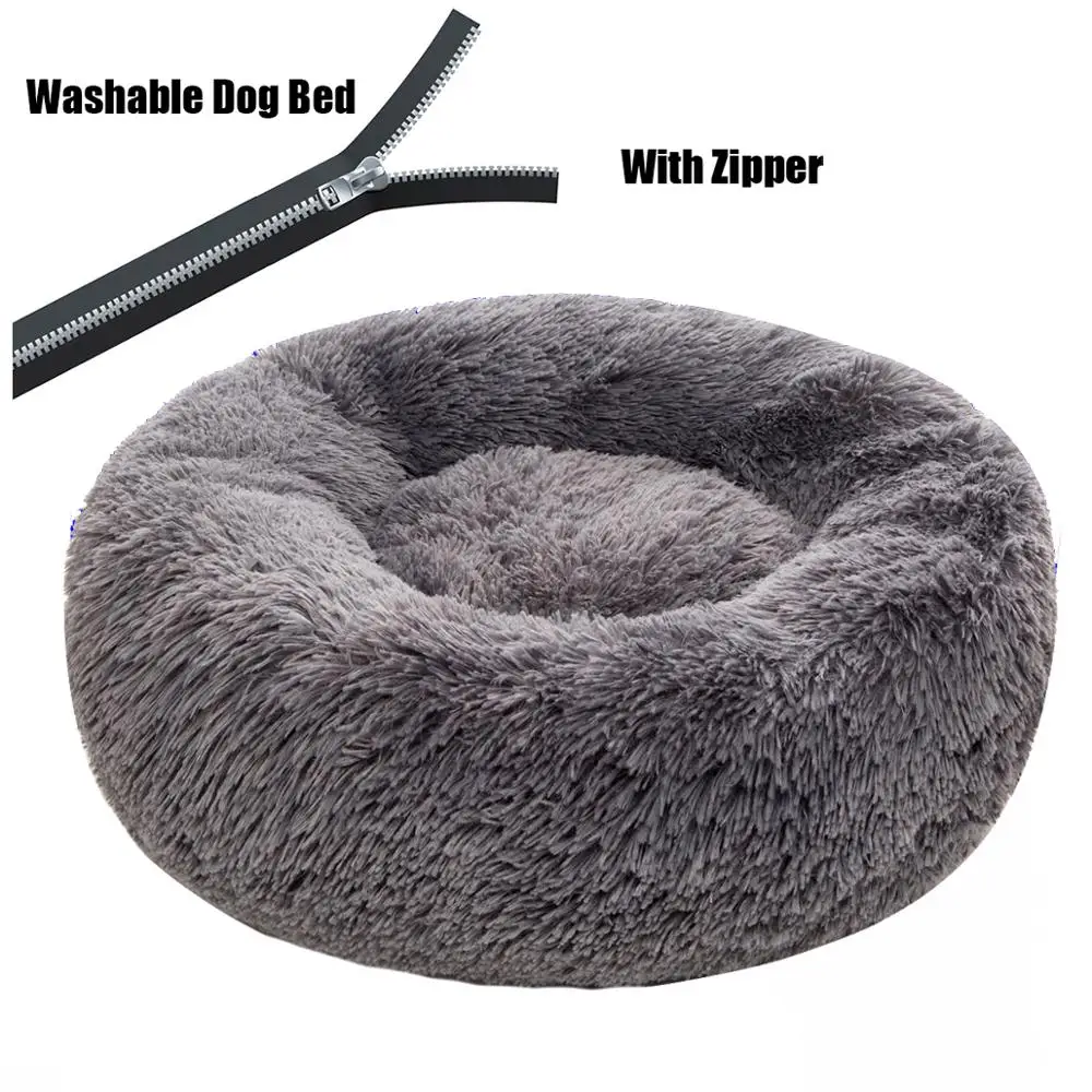 
OEM Round Plush washable with Zipper House Dog Mat Winter Warm Sleeping Cats Nest Soft Long Plush Dog Basket Cat Dog sofa Bed 