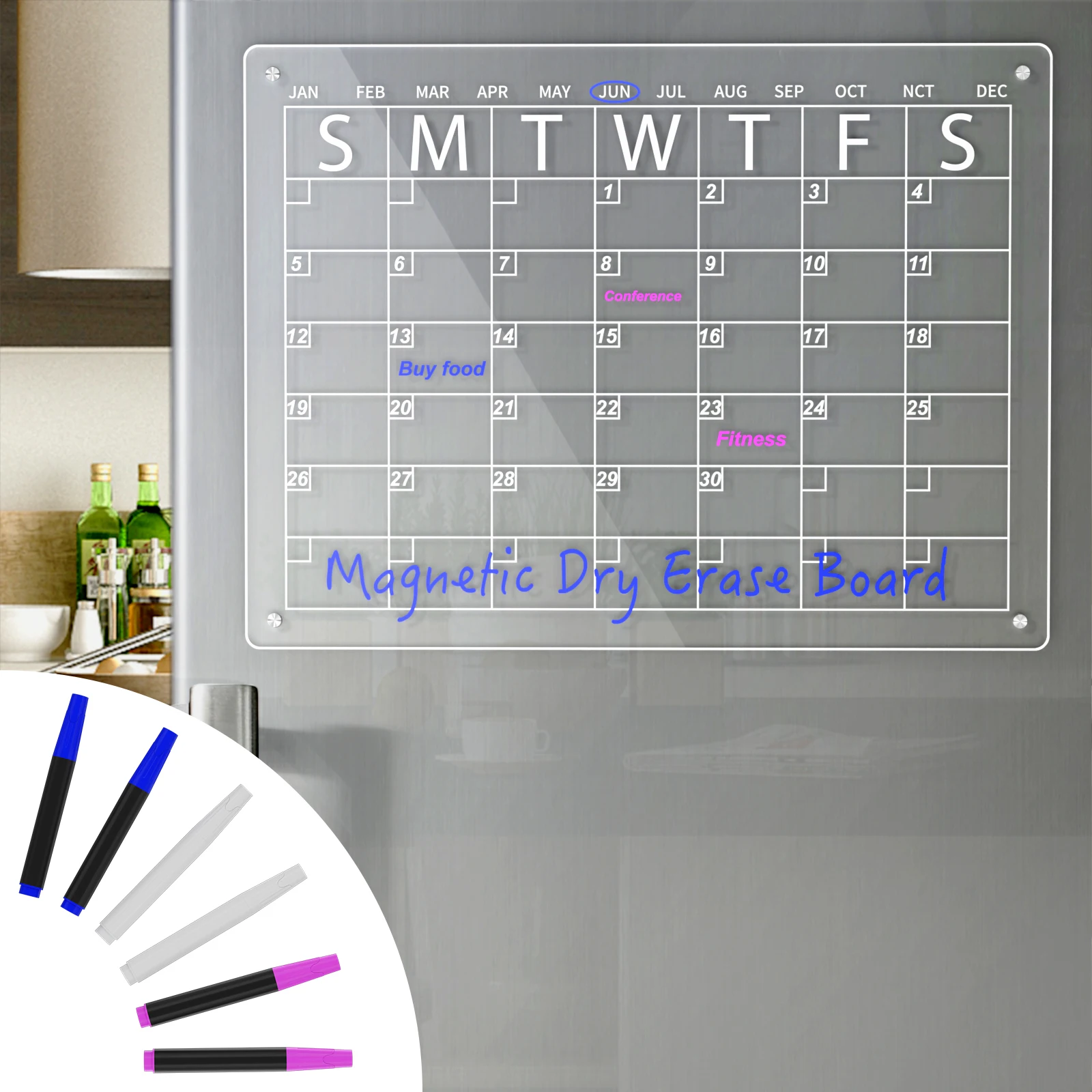 Wholesale Customized Clear Acrylic Monthly Wall Mounted Calendar Magnetic Acrylic Fridge Calendar
