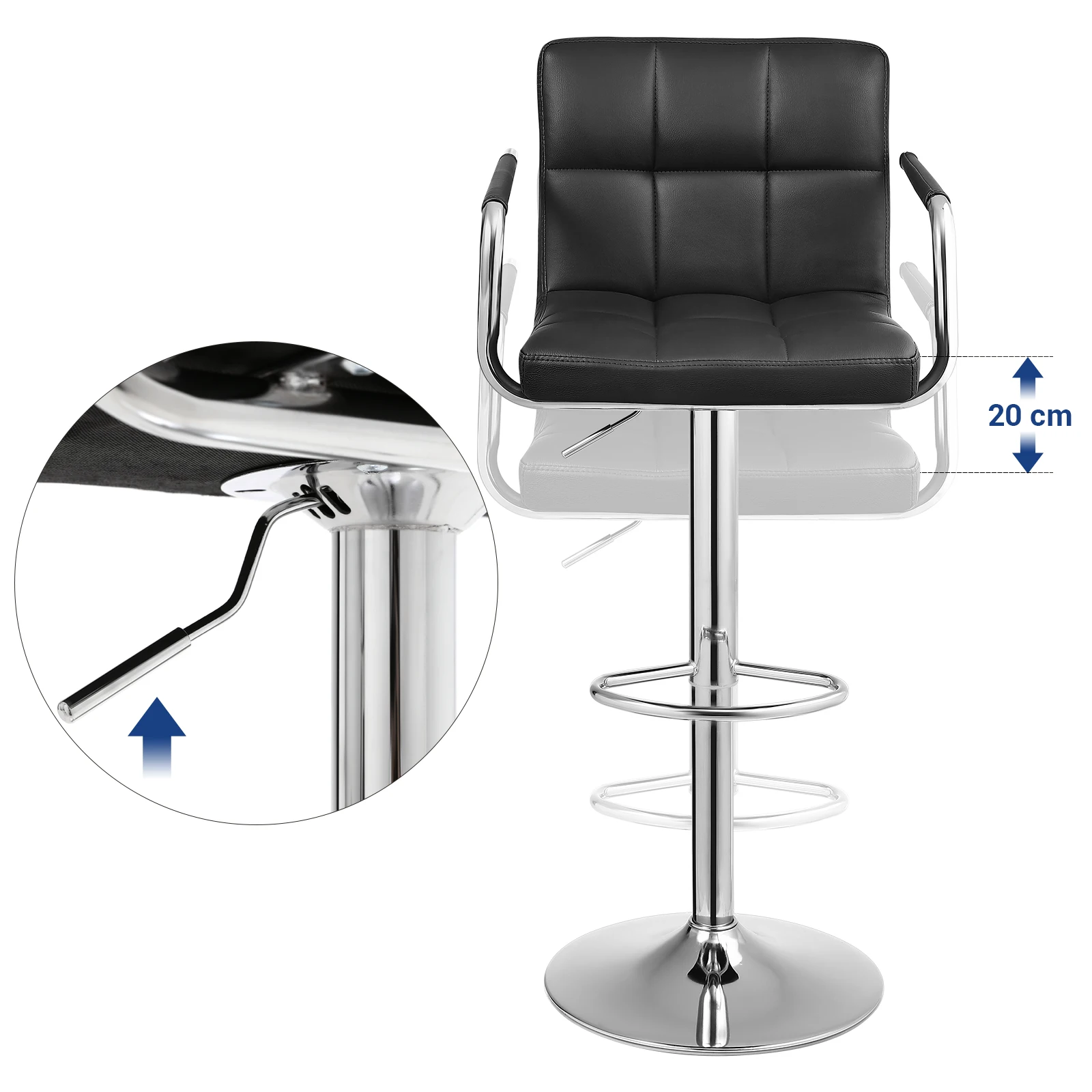 SONGMICS 2pcs adjustable footrest bar stool chair genuine leather bar stools with armrest