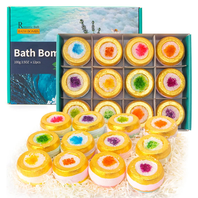 Crystal Geode Bath Bomb Epsom Salt Bath Bombs Gift Set Gold Private Label Natural Gift Box OEM ODM Private Label Service 300pcs