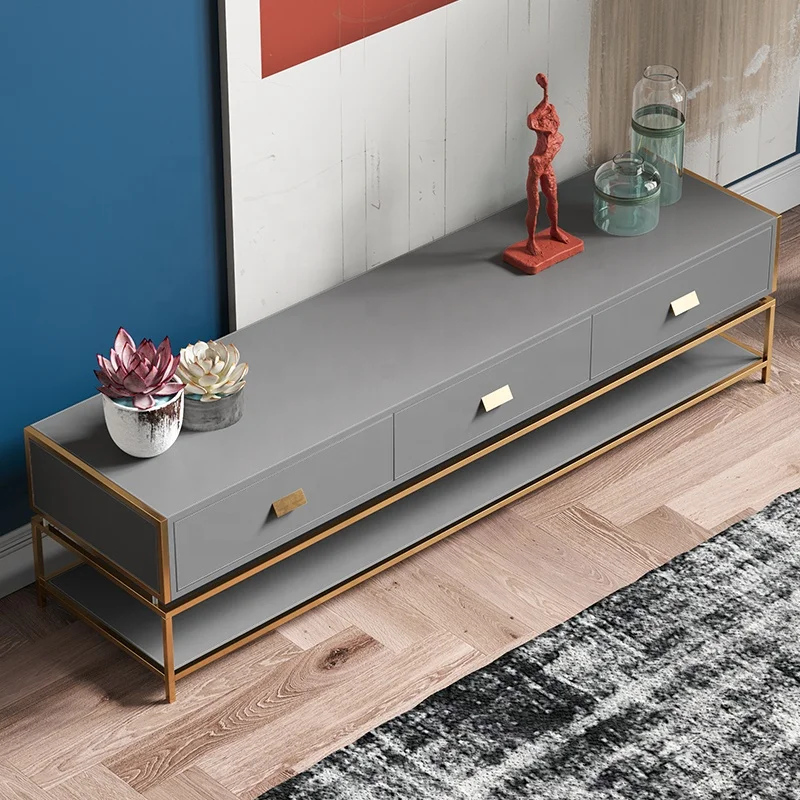 Modern Tv Cabinet Design Italian Living Room Furniture Set   Stainless Steel Leather Cover Tv Stands