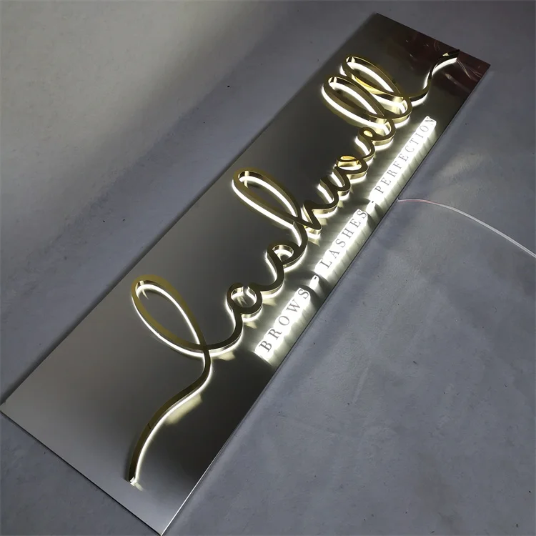 Large illuminated 3D Letter Gold Metal Backlit Sign Business Sign For Store Shop Beauty Signboard Design