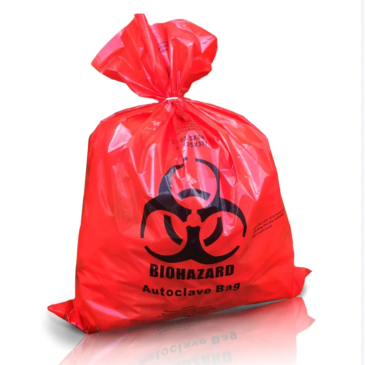 48x58cm1.2 Mil Disposable Stand up Pouch Biohazard Trash Bag for Medical Infectious Waste Gravure Printing Surface Handling