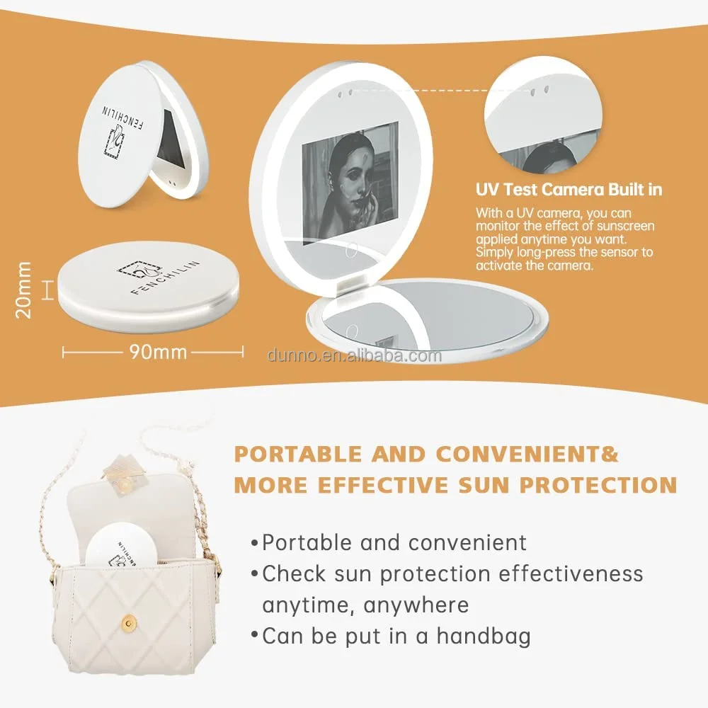 Бесплатная доставка, Солнцезащитная сумка, карманное портативное зеркало с подсветкой, дорожное УФ-зеркало для камеры, компактное зеркало с УФ-камерой