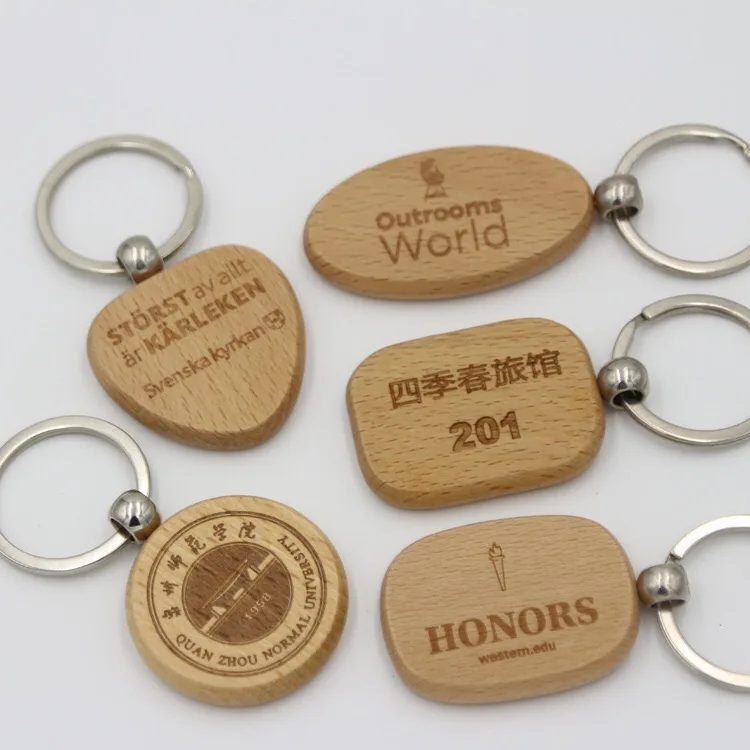 Custom Engraved logo High Quality Key Chain Heart Shape Blank Wood Keychain