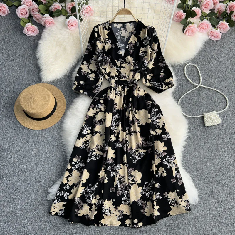 Summer Boho Maxi Dress Women Long Floral Party Dress Ladies Bohemian V Neck Floor Length Dresses