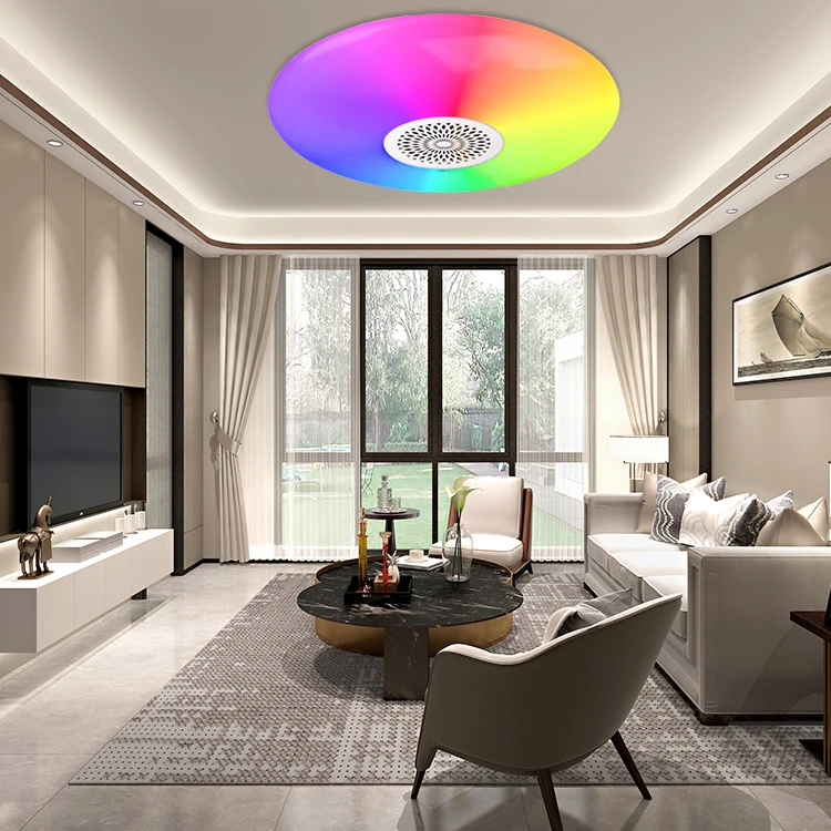 Smart Music Rgb Lamp Fixture With Blue tooth Speaker Modern Dimmable Round Remote Control Led Ceiling Light