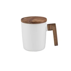 Exquisite Packaging Box Porcelain Mug Wooden Handle Ceramic Coffee Mug Bamboo Lid Ceramic Cup With Lid