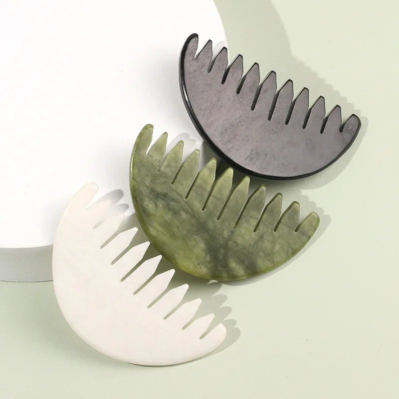 Natural Jade Hair Comb Xiuyan Jade Gua Sha Tools Jade Scalp Massager for Acupuncture Therapy Guasha Comb