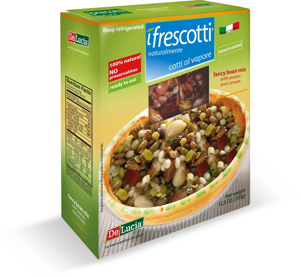 
Best selection of steamed bean and cereals vacuum-packed Instant food made in Italy 