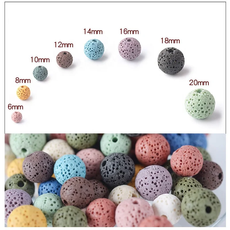 Volcanic Lava Natural Stone Beads Colorful Round Rock Loose 6/8/10mm for DIY Necklace Bracelet Jewelry Making