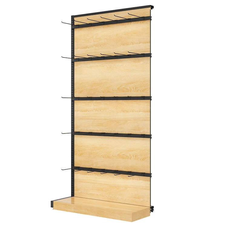 High Quality Beautiful Shelf Wood Floor Display Racks Supermarket Shelves Metal With 30 Hooks