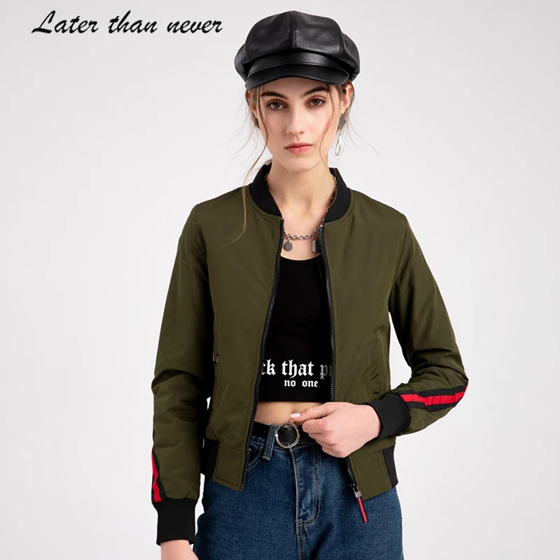 Women Striped Sleeve Cropped Bomber Jacket Lady Zipper Up Thin Puffer Jacket Light College Jacket Baseball Jackette Chaquetas de