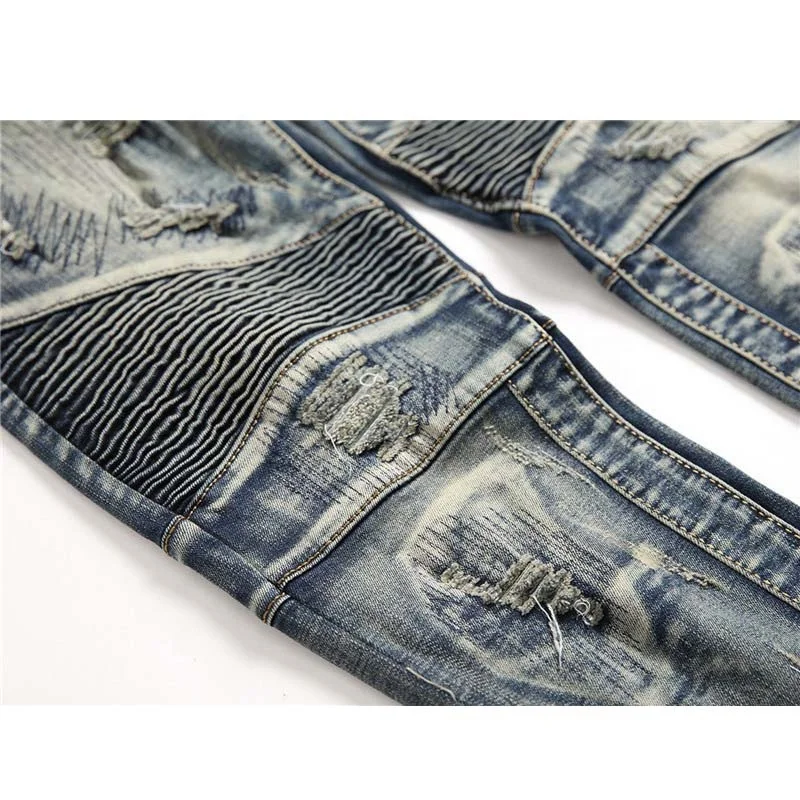 High Quality Custom Logo Vintage Men Jeans Skinny Hip Hop Ripped Stretch Jeans Pants For Men