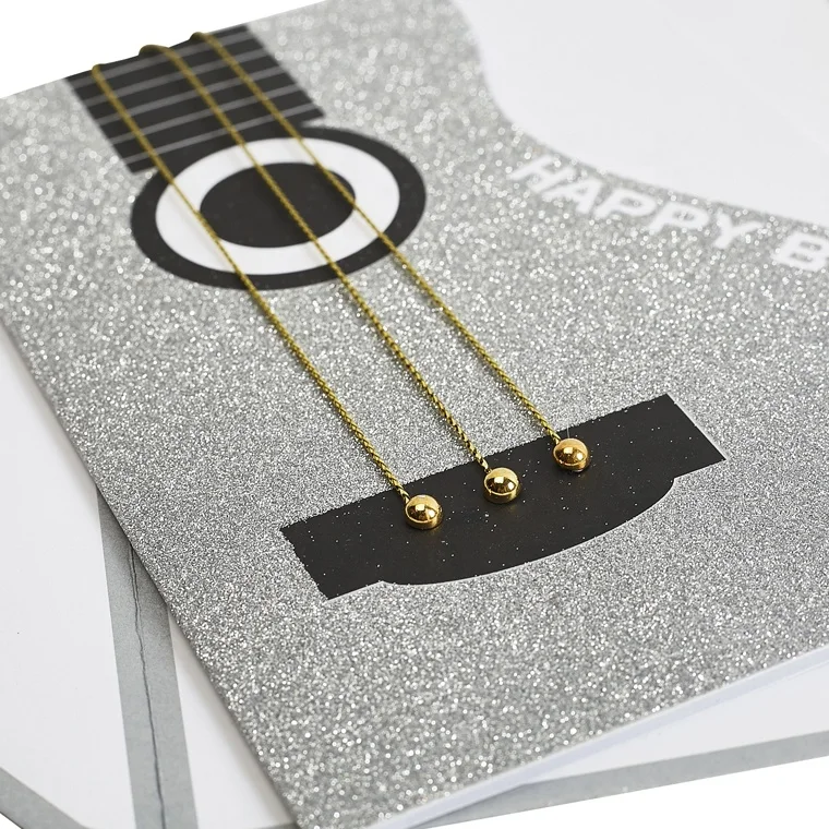 
New Design Custom Handmade Birthday Cards, Shiny Silver Glitter Guitar Greeting Cards 