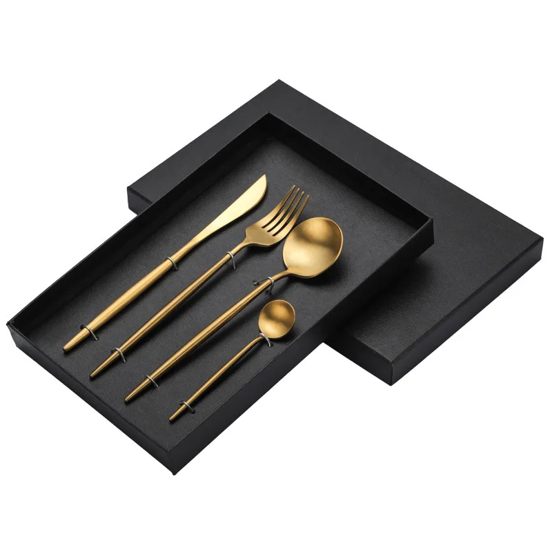 Manufacture Restaurants Spoon And Fork Set 4pcs Stainless Steel Gold Portuguese Cutleries Set