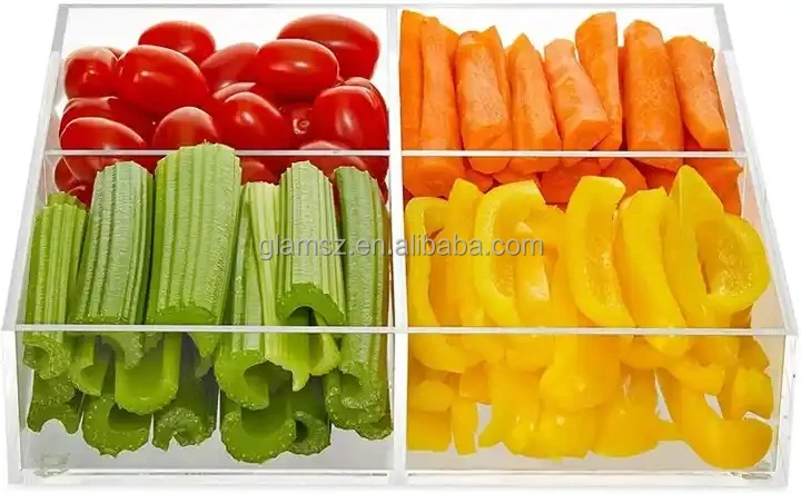 Lucite Serving Dish 4 Sectional Clear Acrylic Caddy Tray With lid Lucite Dip Bowl Set