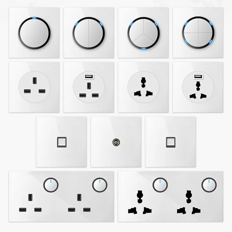 YINKA Black Tempered Glass Wall Light Switch Gold Wholesale Price EU Germany Warehouse White 16A 250V