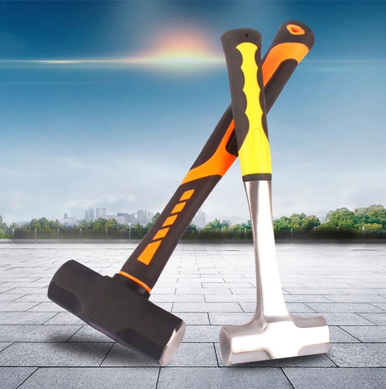 Building Construction 2-4LB Sledge Hammer Heavy Duty One-piece Forged Steel Brick Drilling Crack Damping Rubber Sledg Hammers