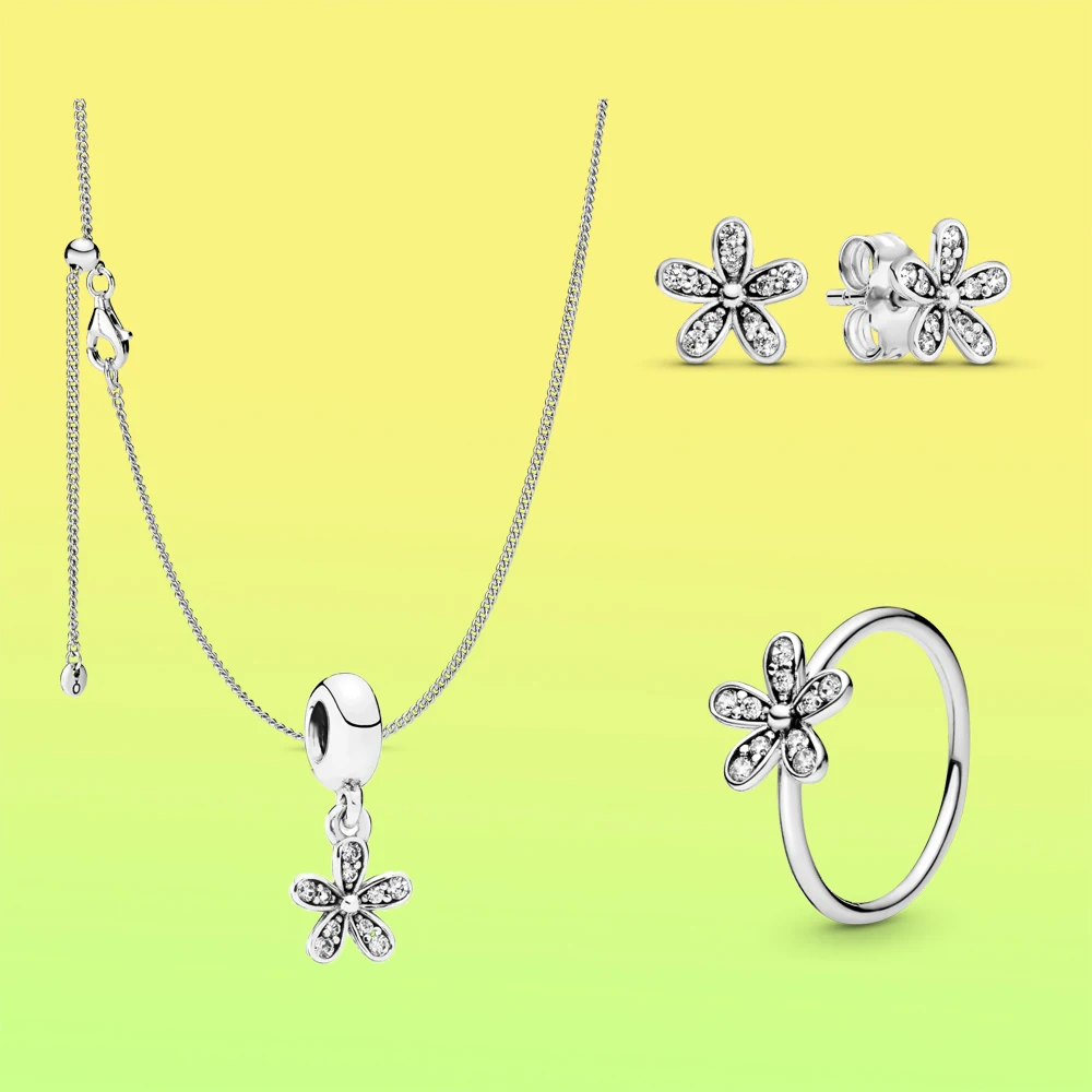 Original Sterling Silver Earrings Radiant Sparkling Hearts Hoop Plata De Ley Stud Pandoraer rings Women Jewelry set  wholesale