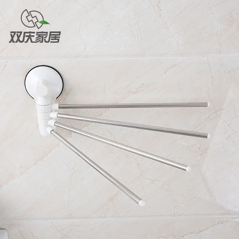Wall-Mounted 4 Bar Hanger Double Suction Cup Towel Rack Wall Mounted Bathroom Dryer Rack Clothes and Towels