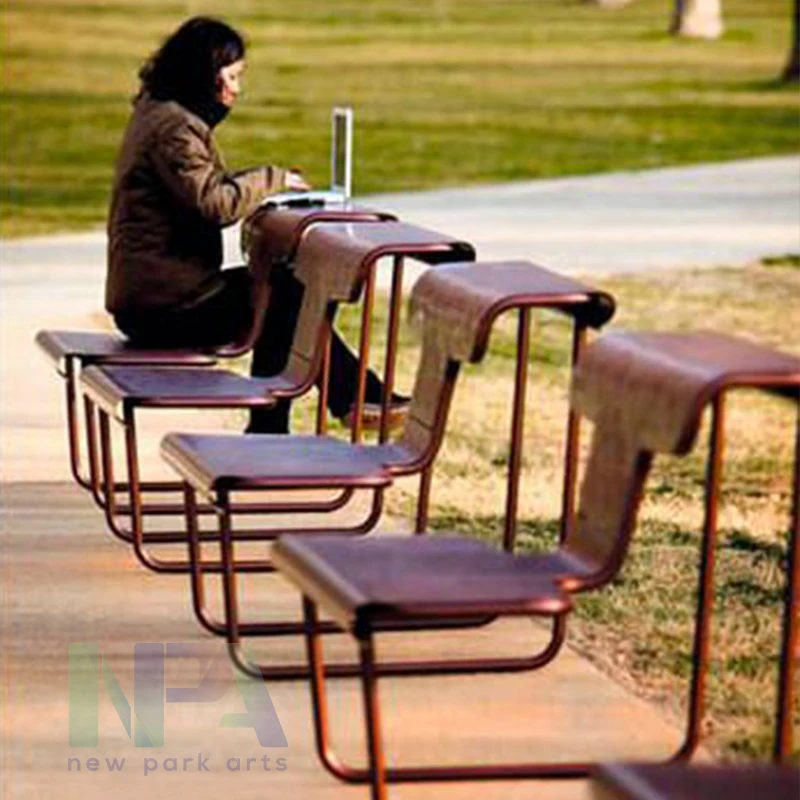 NPA Outdoor Furniture Brown Metal Outdoor Bench Wrought Iron Garden Bench