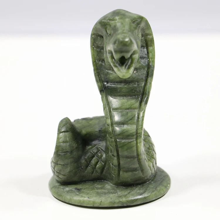 Crystal Snake Statue Decor Hand Carved Serpentine jade carving Gemstone Animal Carving Sculpture