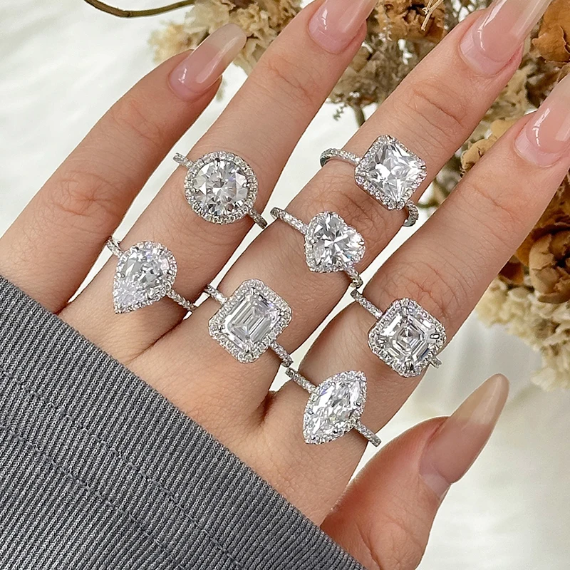 Custom Rings Manufacturer Fine Jewelry 925 Sterling Silver Zircon Promise Wedding Engagement Rings Women