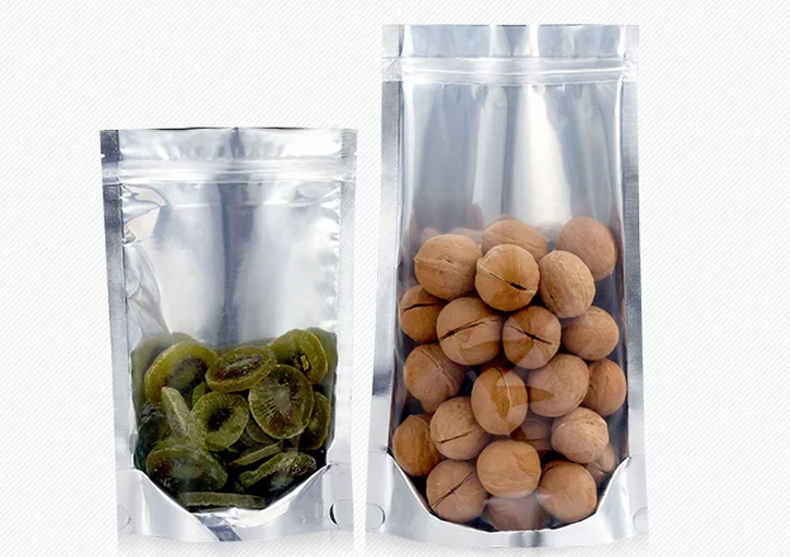 Wholesale Stand Up Pouch Aluminium Foil Package Bags With Zipper And Tear Notch Silver Ziplock Pouch For Food