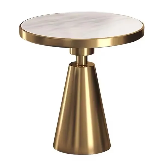 Nordic modern simple creative small round table luxury gold stainless steel frame round marble coffee table
