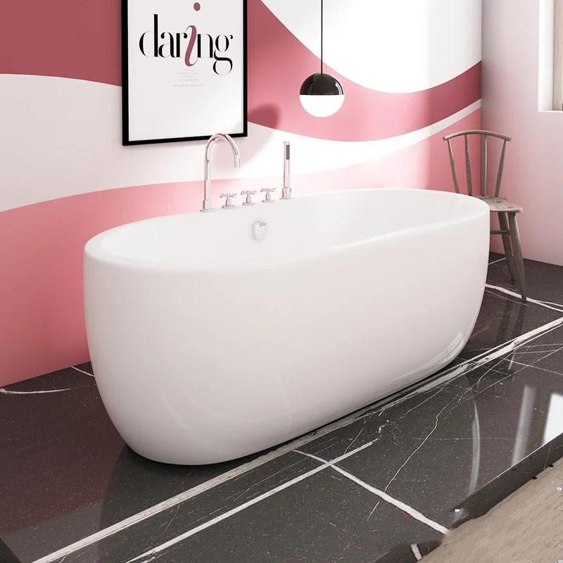 European Style Bathroom Modern Acrylic 1200mm Bathtub for Sale Elegant Curved Design Round Shape Floor Mounted Shower Tub