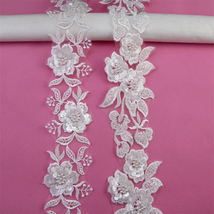 Diy Garment Sew Haberdashery Accessories Lace Costume Heavy Embroidery Handmade Glass Beaded Mesh Lace Trim fabric