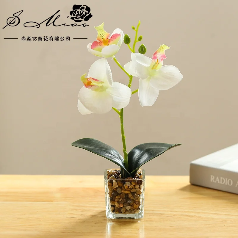 High quality artificial orchid glass pot bonsai exquisite table decoration