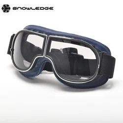 Snowledge Vintage Pilot Steampunk Helmet Motorcycle Leather Goggles Glasses Cruiser Windproof Goggles