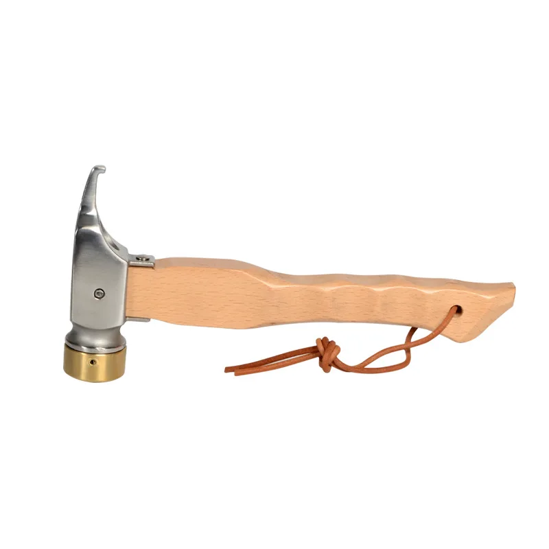 Outdoor Multi-Functional Brass Hammer Camping Canopy Tent Ground Nail Hammer Nail Extractor Wooden Handle Safety Hammer