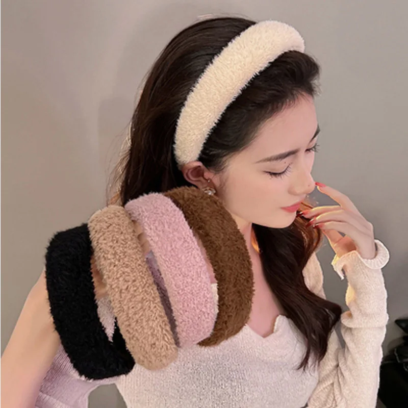 Custom hair hoop Simple Flannel Headband For Face Wash Makeup Beauty Selfie Sport Plush Hairband For Women