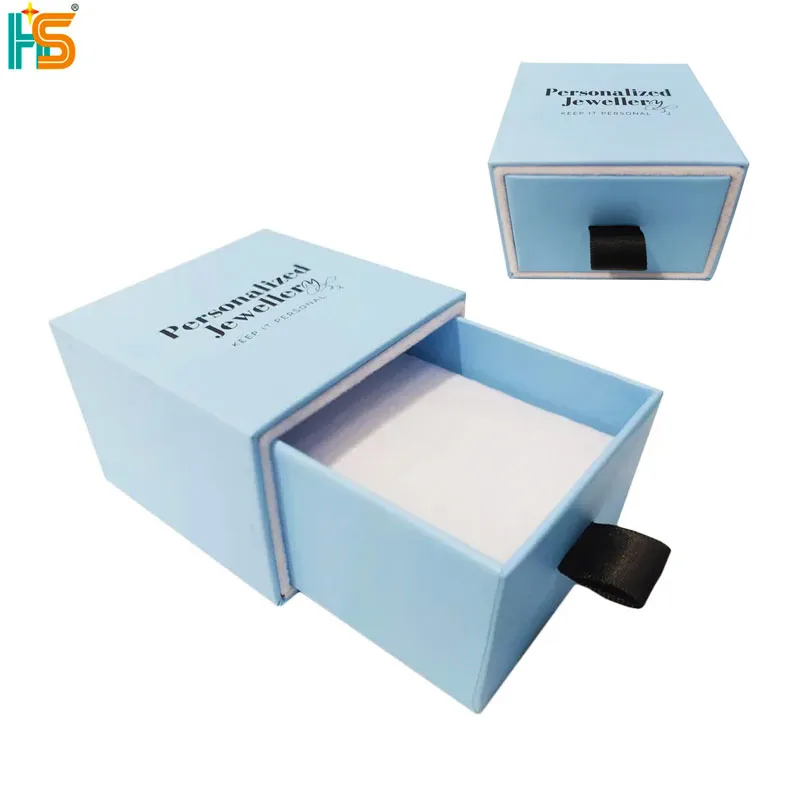 Necklace Ring Earrings Bracelet Blue Drawer Sliding Box Packaging Wholesale Custom Logo Printed Branded Velvet Jewelry Boxes