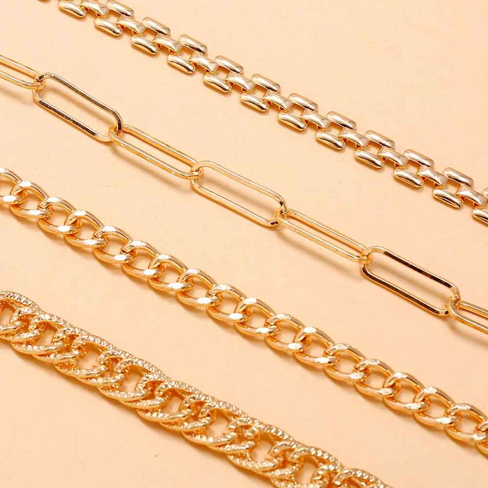 Go Party Fashion Jewelry Anklets 4Pcs Set Cuba Link Chain Anklets Foot Jewelry Alloy Watch Chain Tennis Chains Anklet For Women