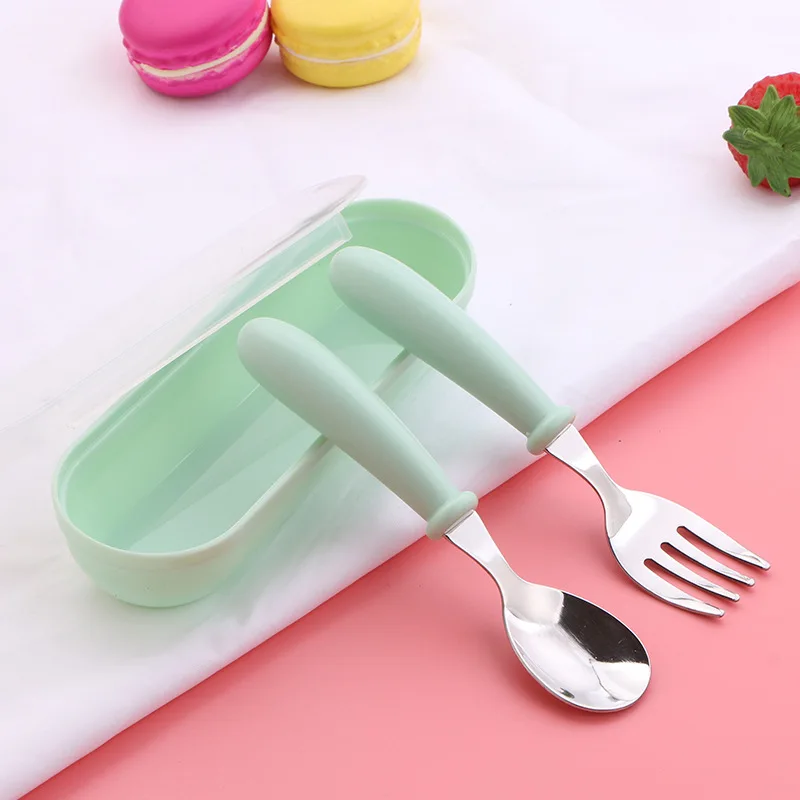 Eco-friendly Toddler Utensils Stainless Steel 304 Cutlery Child Baby Feeding Sets 2 PCS Spoon and Fork with Case