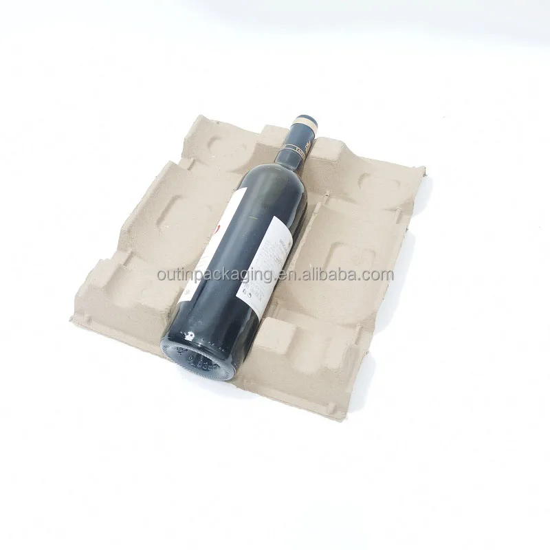biodegradable eco Molded pulp wine bottle packaging inner tray wine bottle shipper tray paper pulp tray for wine bottles carrier